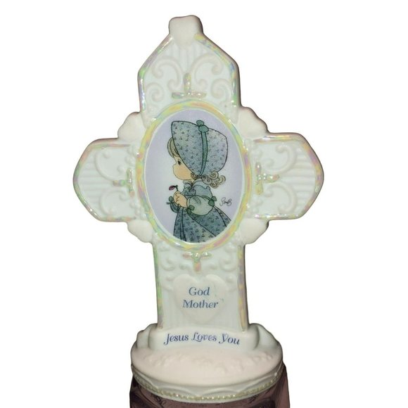 VTG PRECIOUS MOMENTS GOD MOTHER CROSS BY ENESCO 1998 JESUS LOVES YOU CERAMIC - Picture 1 of 3